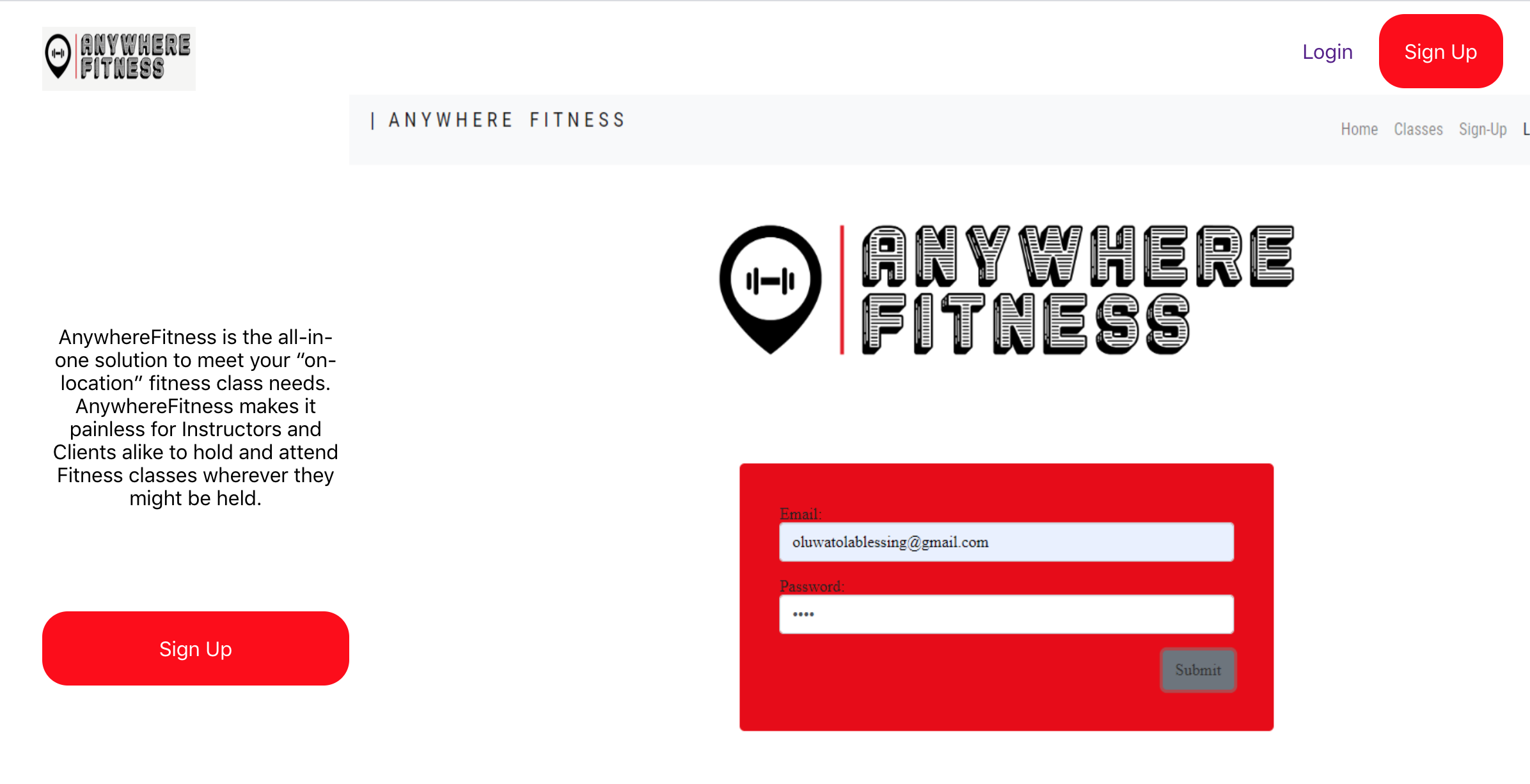 Anywhere Fitness application screenshot