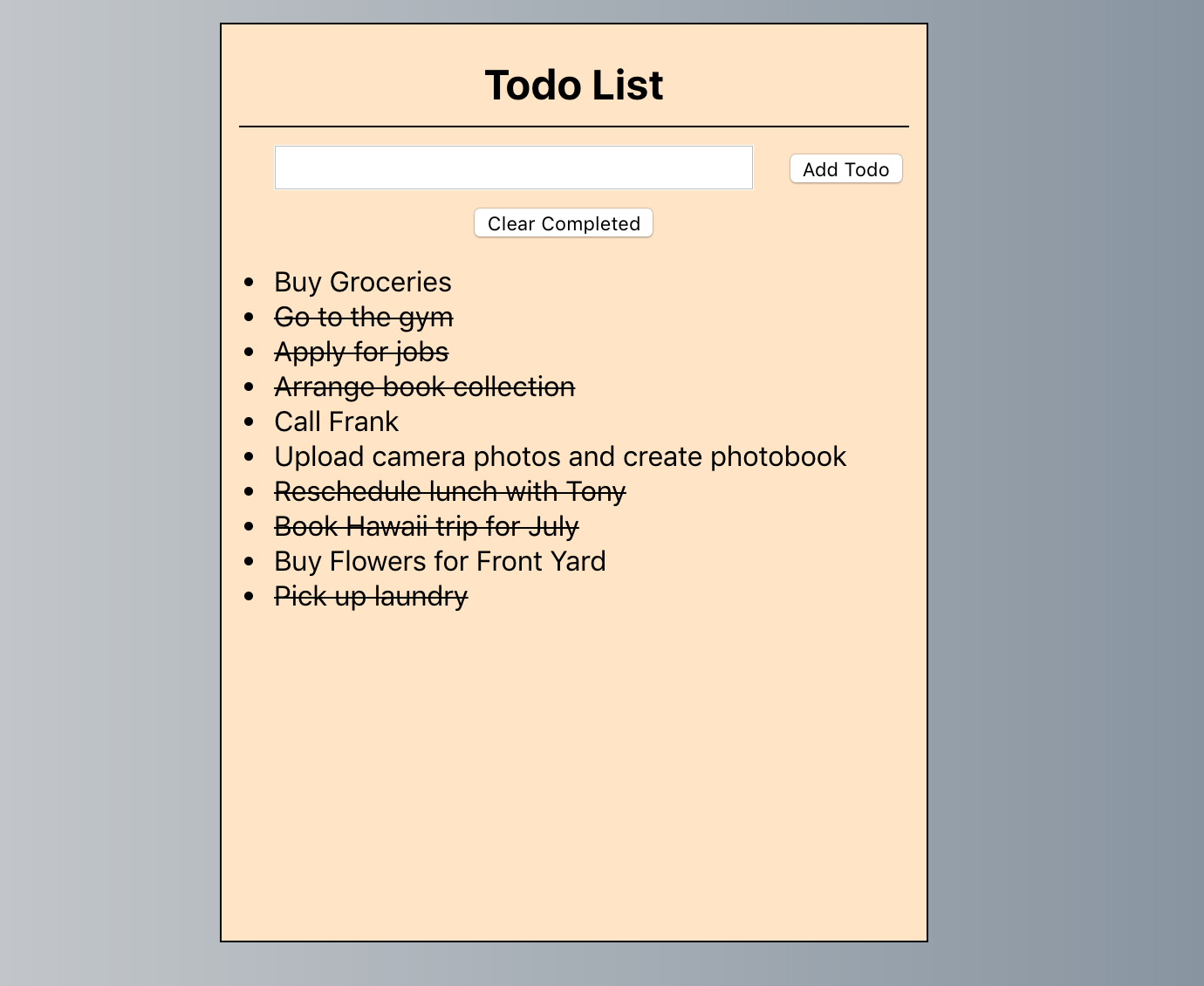 Todo List application screenshot